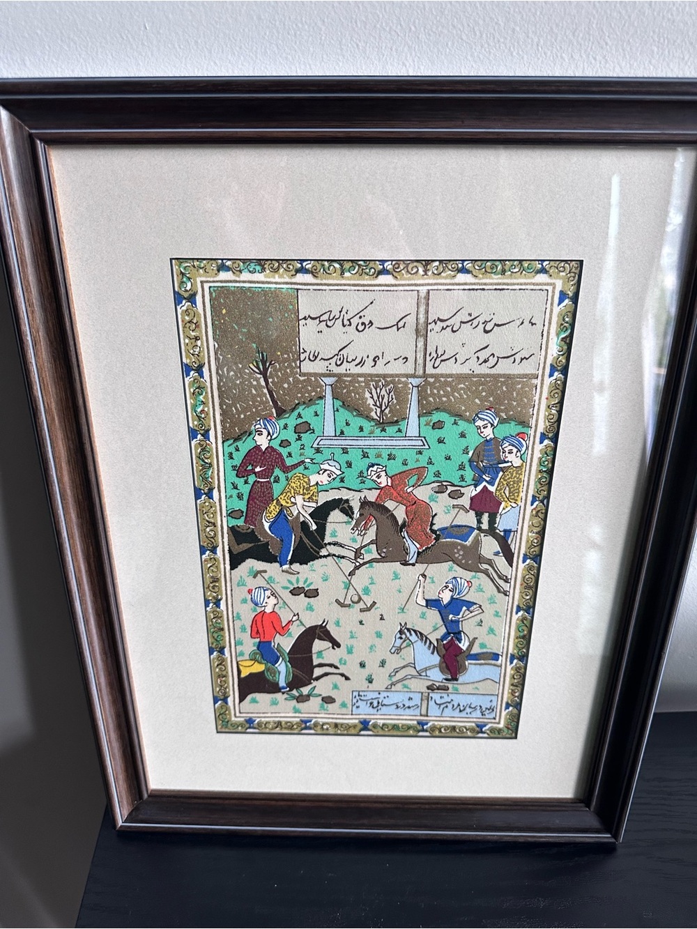 Framed Traditional Equestrian Miniature Art - Blue & Green